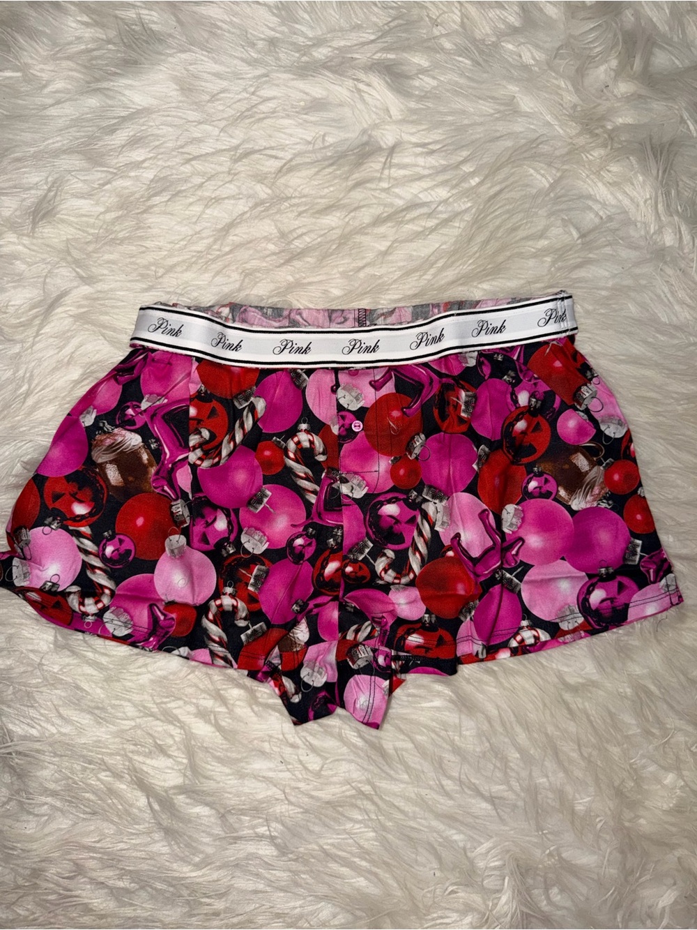PINK Victoria's Secret Pink and Red Ornament-Print High Waist Shorts